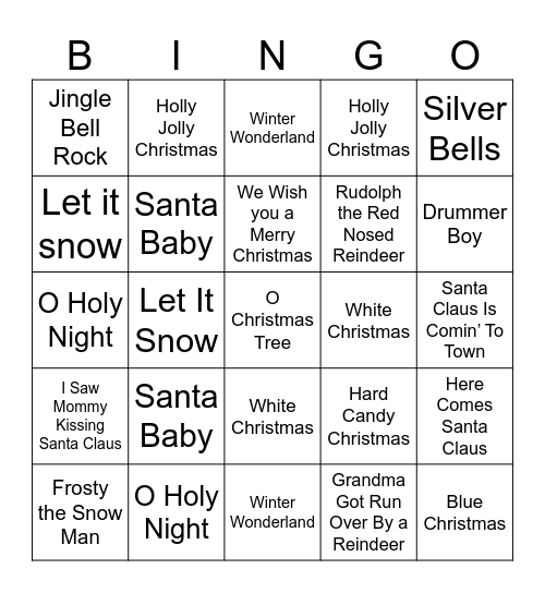 Christmas Music Bingo Card