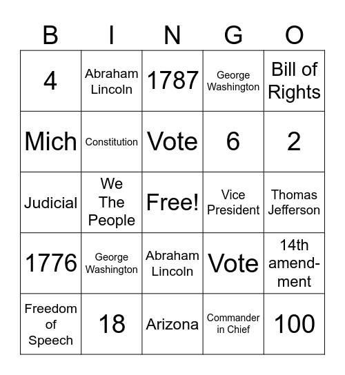 CITIZENSHIP Bingo Card