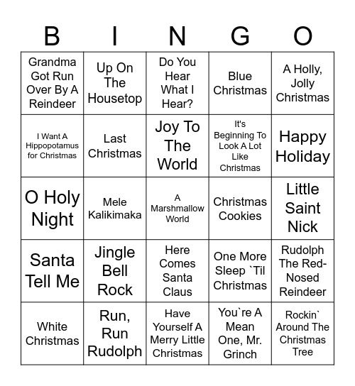 Christmas Music Bingo Card