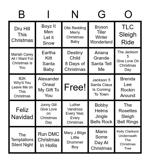 Christmas Music Bingo Card