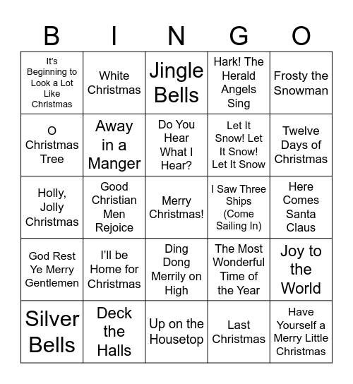 Christmas Carol Bingo! Bingo Card