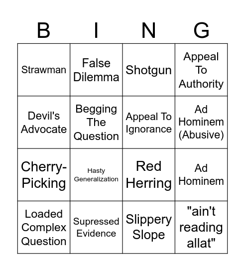 Fallacy Chart Bingo Card