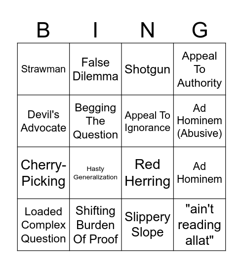 Fallacy Chart Bingo Card