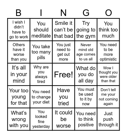 Chronic illness Bingo Card