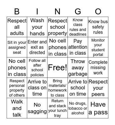 PBIS Bingo Card