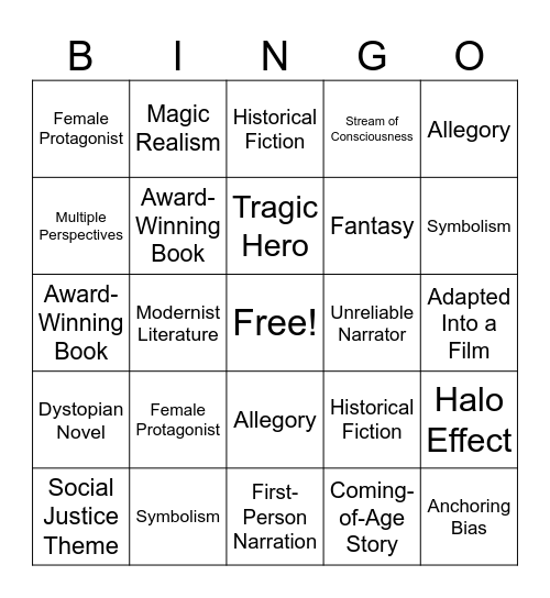 End of Year 12 English Bingo Card