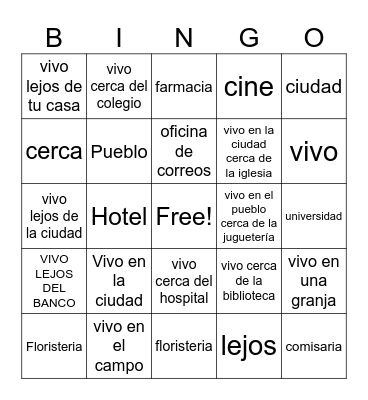 ¿Dónde vives? Bingo Card