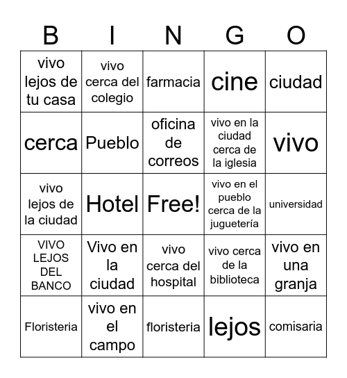 ¿Dónde vives? Bingo Card