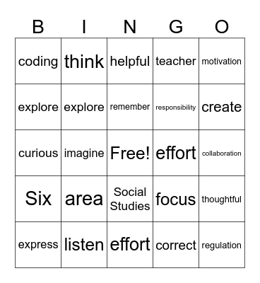 GRADE 6 CLASS Bingo Card