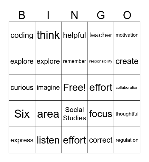 GRADE 6 CLASS Bingo Card