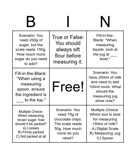 Measure it right! Bingo Card