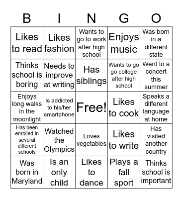 English 11 Bingo Card