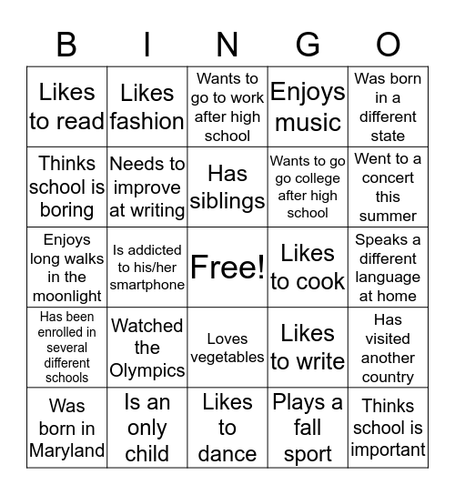 English 11 Bingo Card
