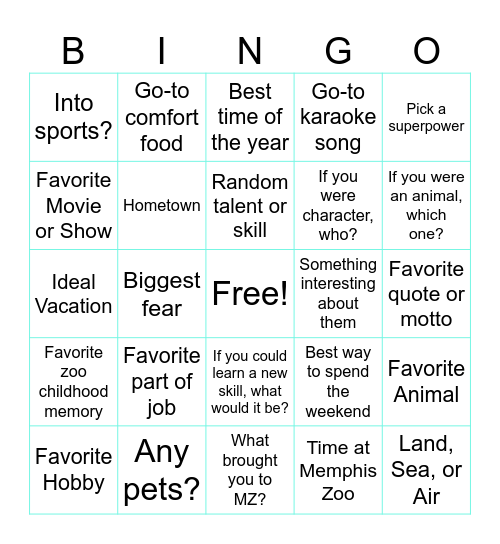 Get-To-Know-You Bingo Card