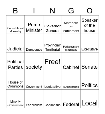 Government Structure Bingo! Bingo Card