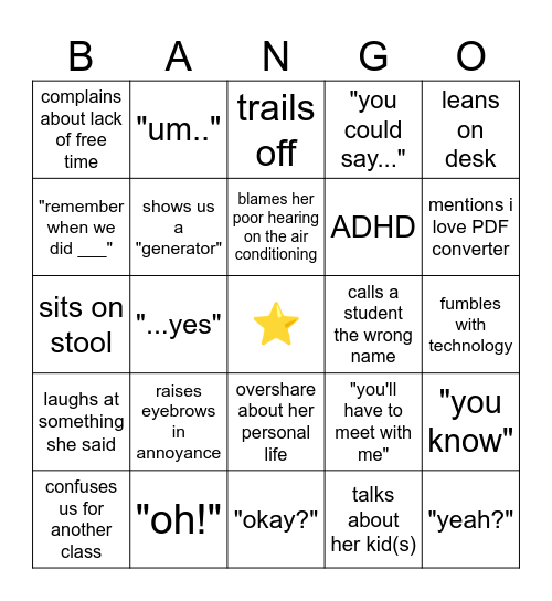 sterch bango Bingo Card