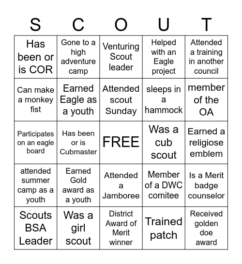 Scout Leader Bingo Card