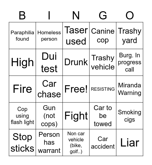 on patrol live Bingo Card