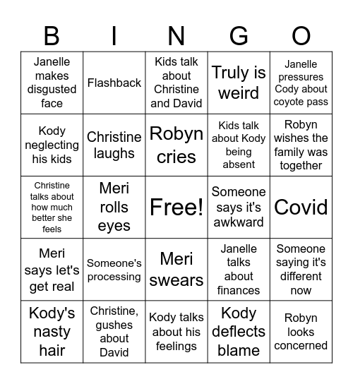 Sister wives Bingo Card