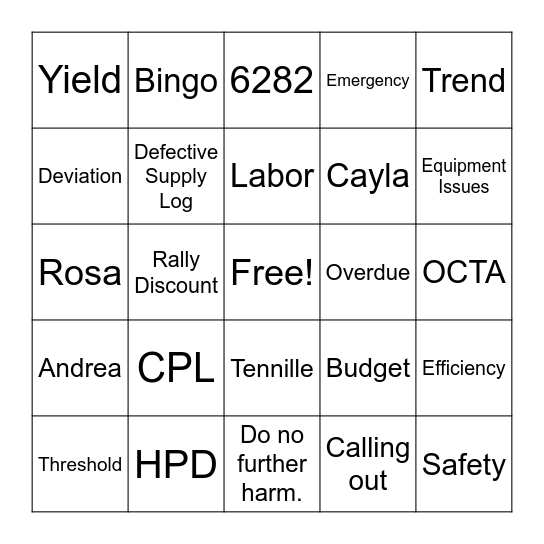 November Meeting Bingo Card