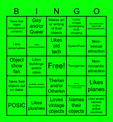 Objectum Bingo Card