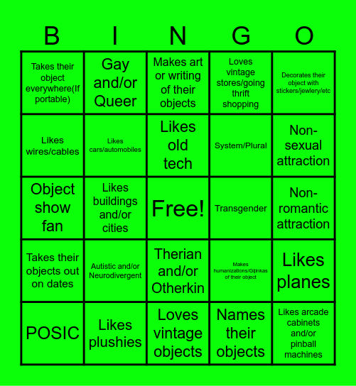 Objectum Bingo Card