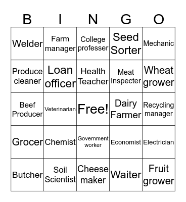 Agriculture Careers Bingo Card