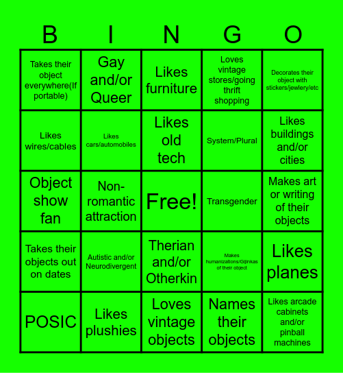 Objectum Bingo Card