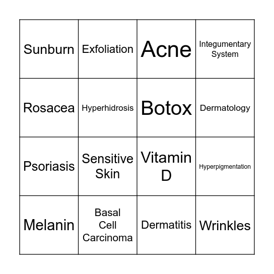 Dermatology Bingo Card