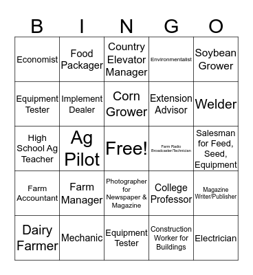 Ag careers Bingo Card