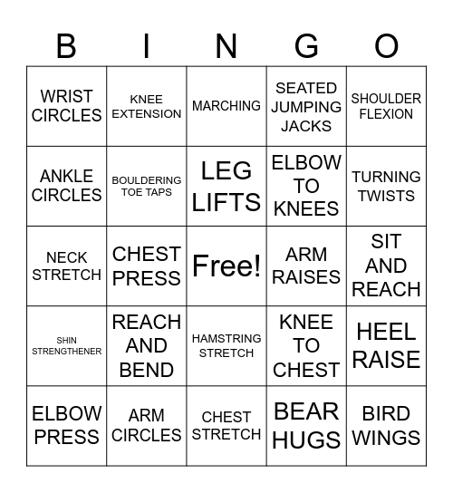 Chair Exercises Bingo Card