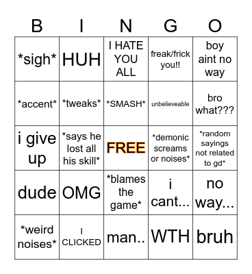 Skyler's Geometry Dash Rage 🔥 Bingo Card