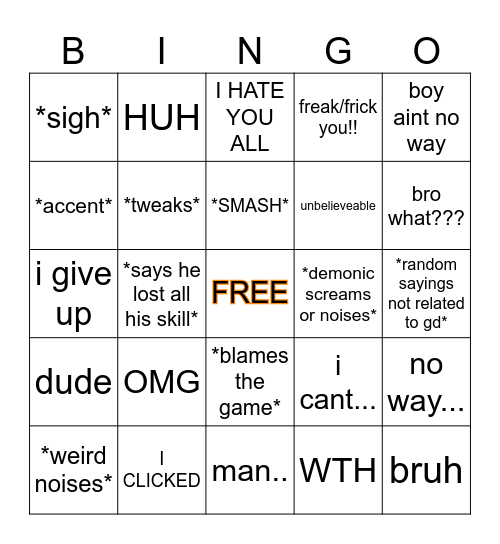 Skyler's Geometry Dash Rage 🔥 Bingo Card