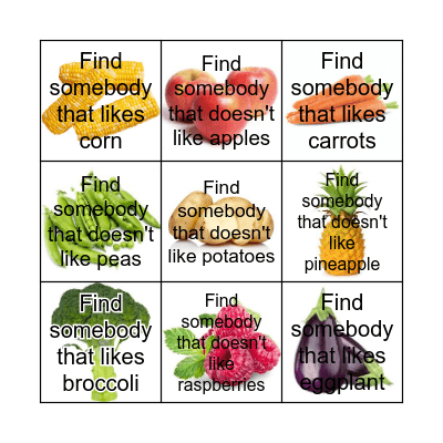 I like or I don't like Bingo Card