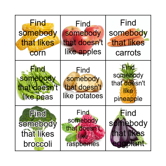 I like or I don't like Bingo Card