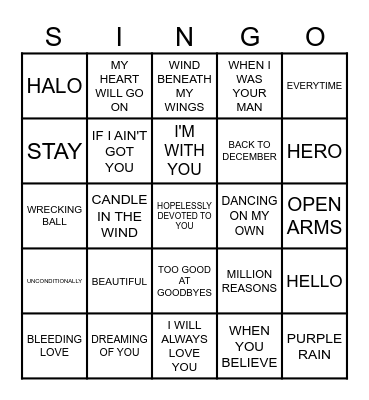 Common House Chat Drag Singo Beautiful Ballads Bingo Card