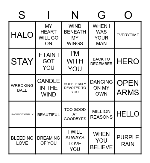 Common House Chat Drag Singo Beautiful Ballads Bingo Card