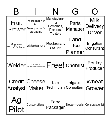 Ag Careers Bingo Card