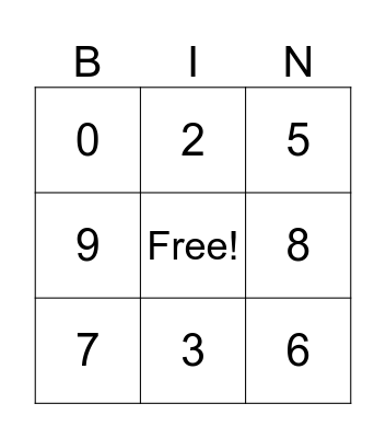 number bingo Card
