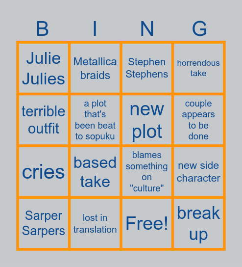 TOW S6 E19 Bingo Card