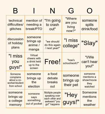 friendsgiving: post grad edition bingo! Bingo Card