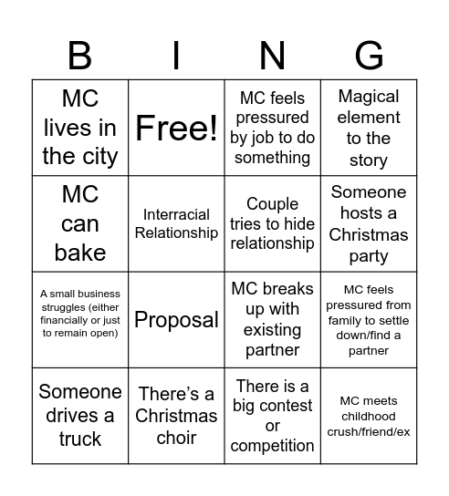 Cheesy Romance Bingo Card