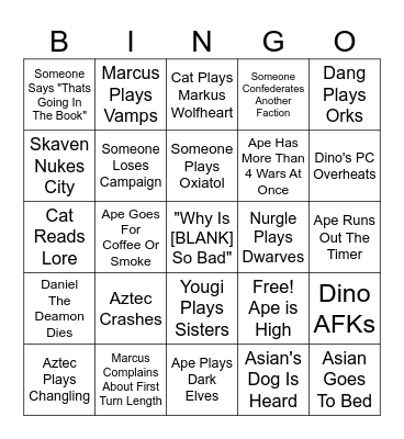 Sever Bingo Card