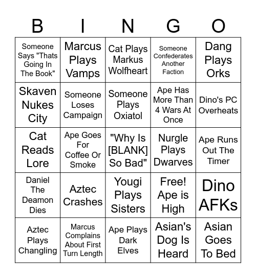 Sever Bingo Card