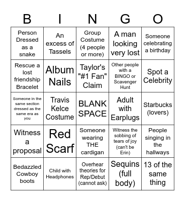 ERAS TOUR BINGO Card