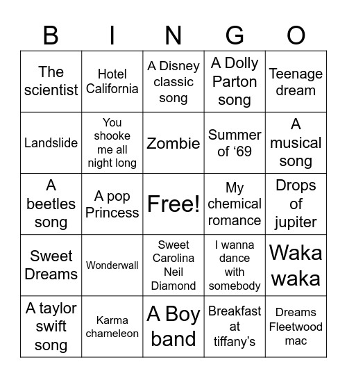 Jimmy’s Playlist Bingo Card