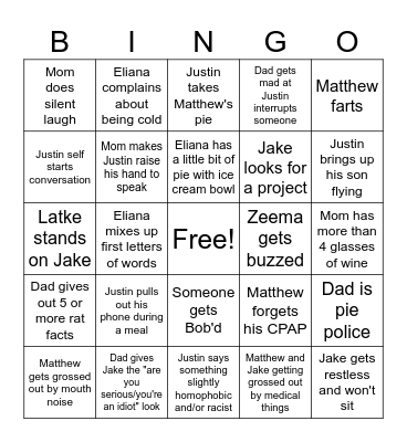 Family Thanksgiving Bingo Card