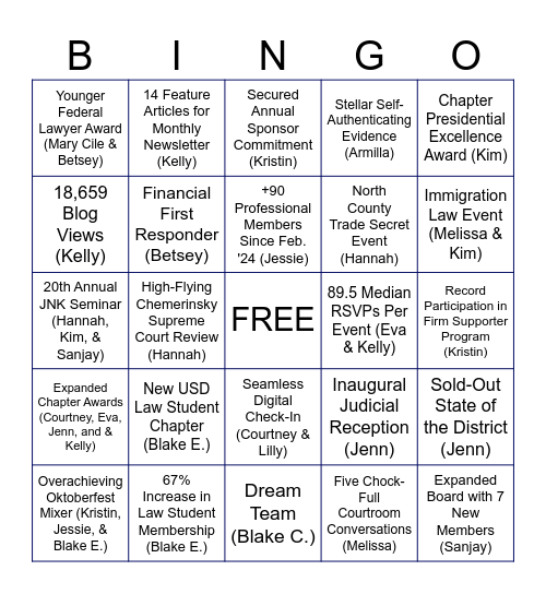 24 in '24 FBA Accomplishments Bingo Card