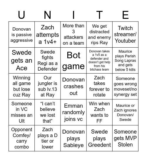 Pokémon Unite BINGO Card