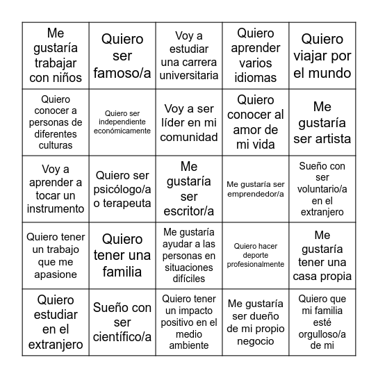 Bingo de los sueños Bingo Card